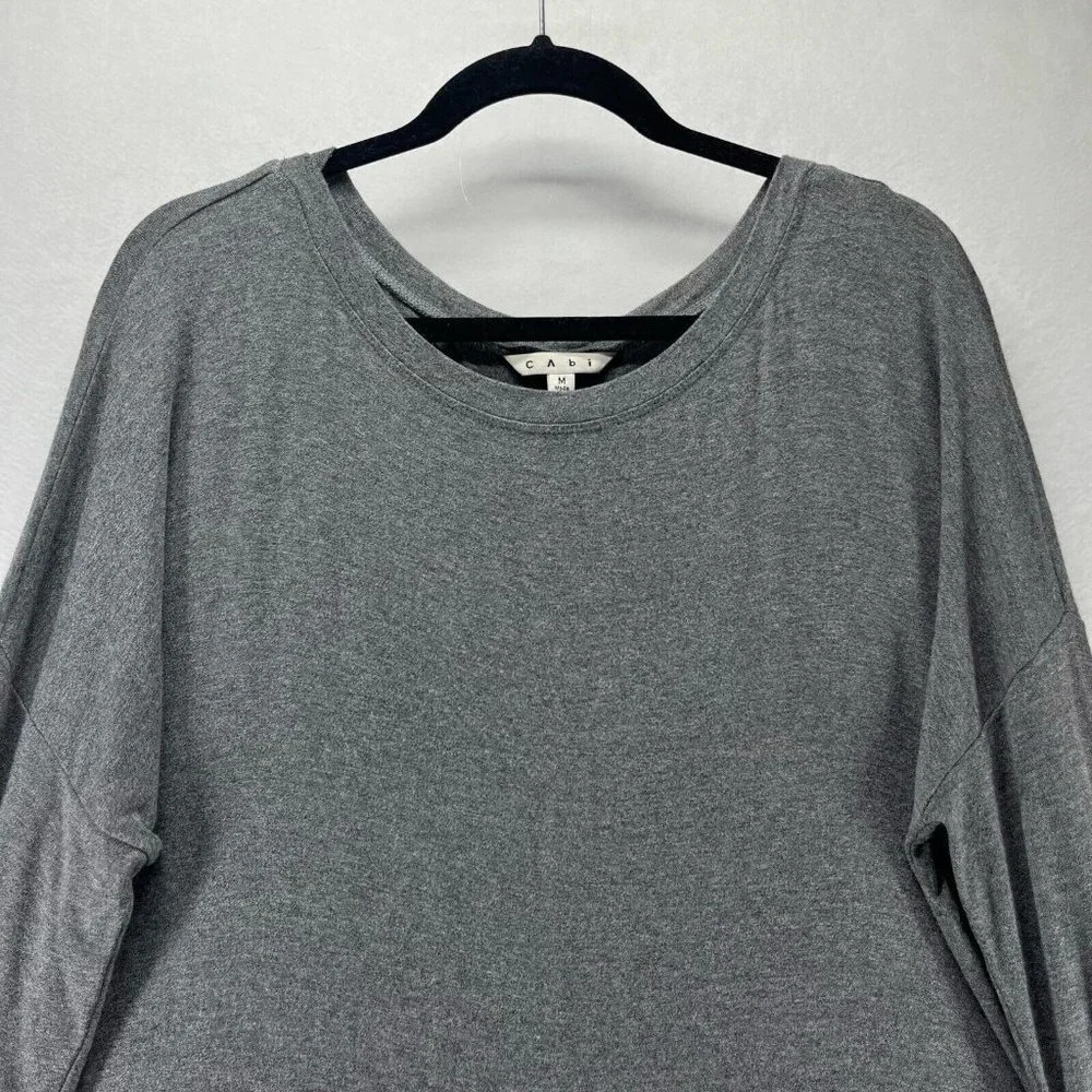 CAbi Top Womens Sz M Oversized Round Neck Long Sleeve Stretch Jersey Rayon Gray - Picture 2 of 11